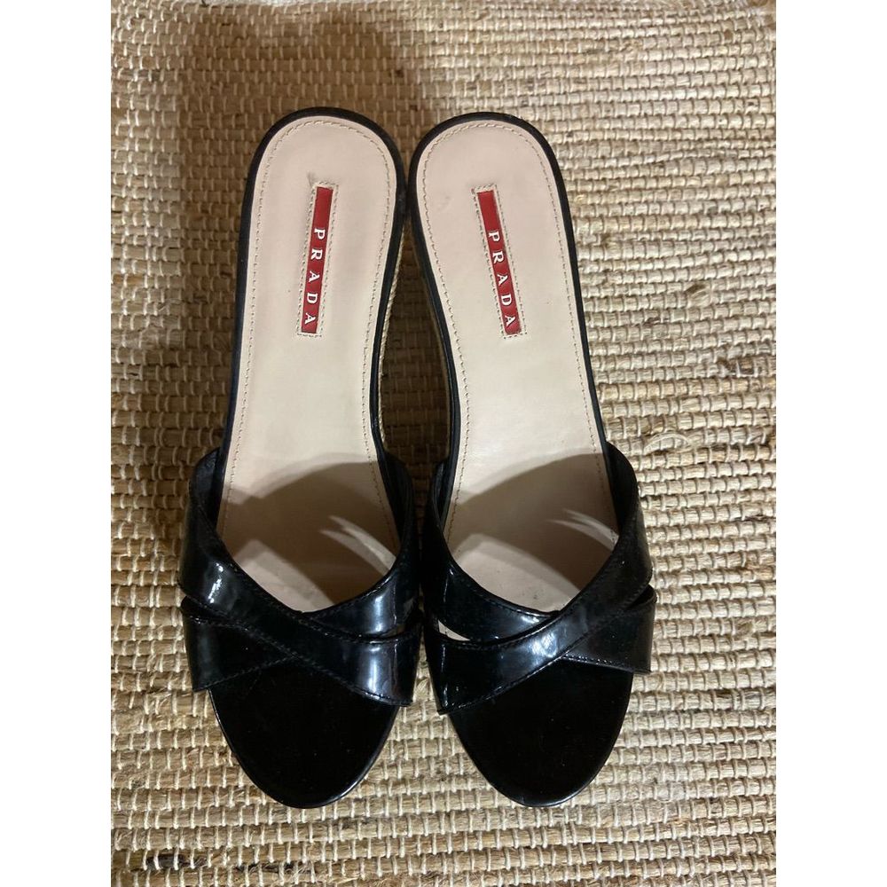 Prada authentic slide wedge patent leather sandals